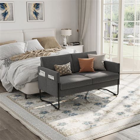 Convertible Futon Sofa Bed with 2 Pillows, Twin Size Sleeper Sofa Futon