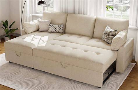Sleeper Sofa Bed Reversible Sectional Couch with Storage Chaise and Two