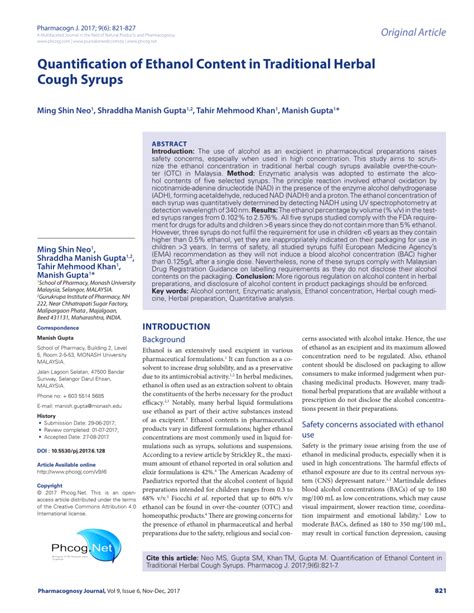 Cough Syrup Ethanol Content