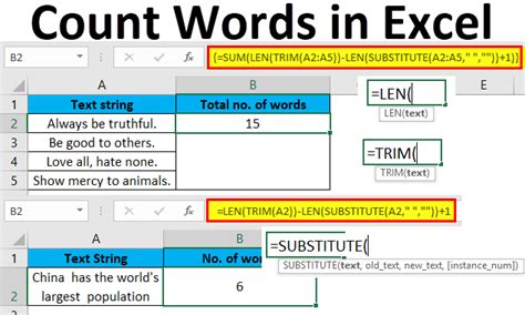 count formula in excel for words