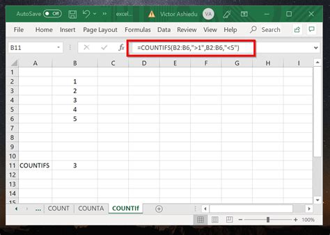 count multiple numbers in excel