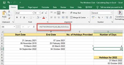 count networkdays between two dates in excel