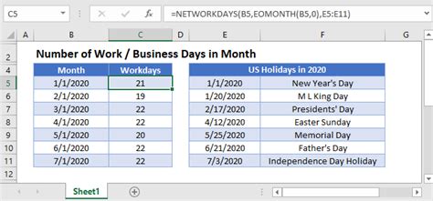 count number of workdays excel