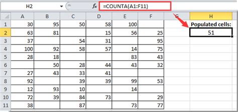 Count Populated Cells in Excel