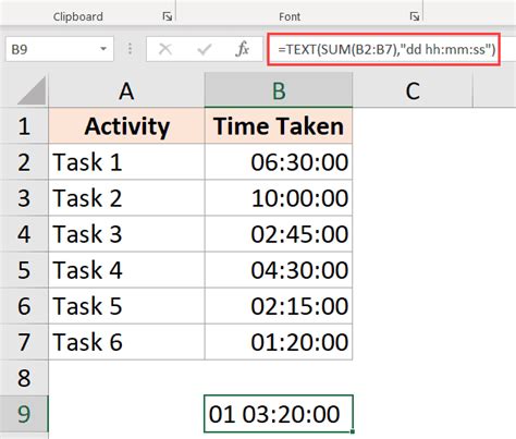 count time in excel formula