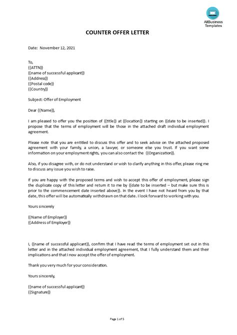Sample Business Counter Offer Letter Gambaran