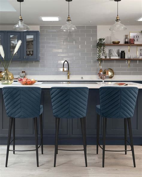 Counter Stools Blue Cabinets