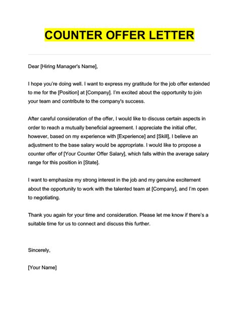 Salary Negotiation Counter Offer Letter Samples