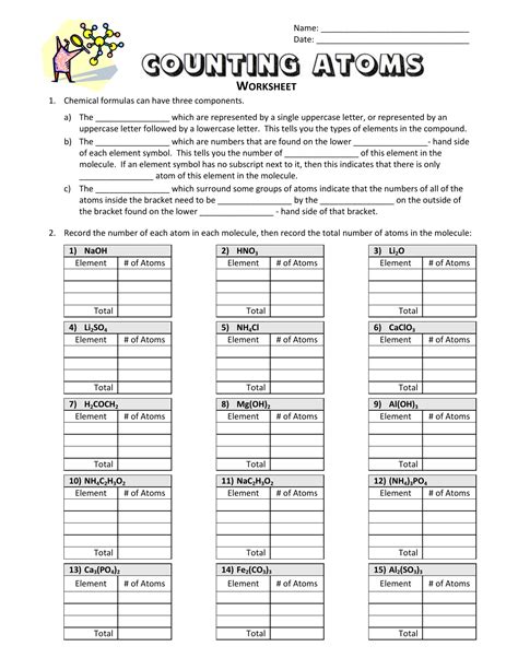 counting atoms in molecules worksheet answer key