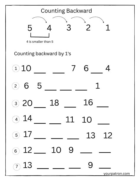 Counting Backwards Exercises
