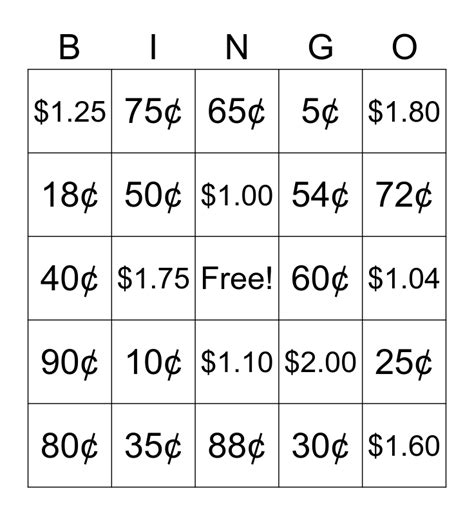 Counting Change Bingo Printable