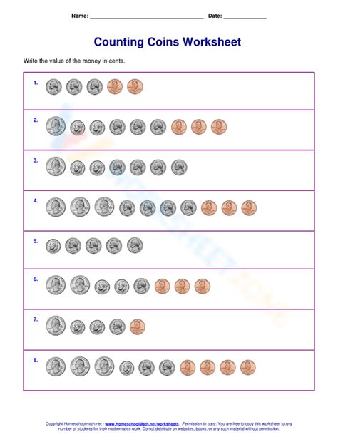 Counting Coin Collection Printable
