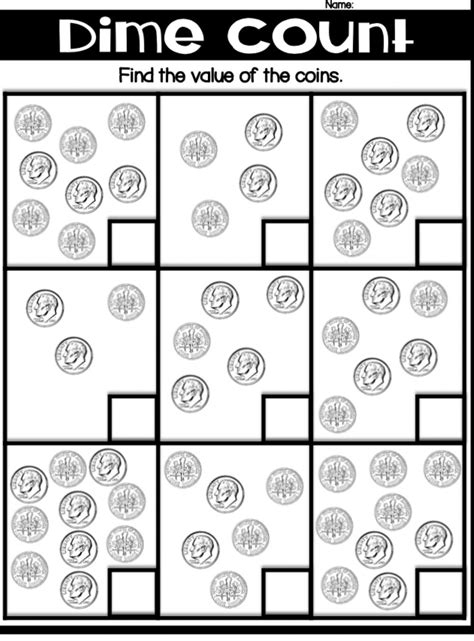 Counting Dimes Printable Worksheets