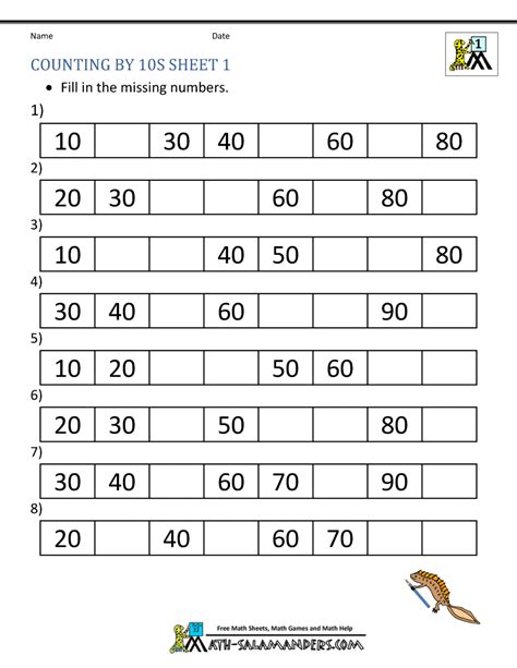 counting in 10s worksheet year 1