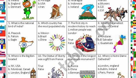 Countries Of The World Quiz Worksheet ESL By Brenza