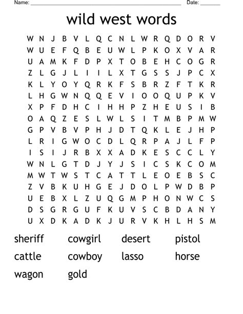 Cowboys and the Wild West Word Search WordMint