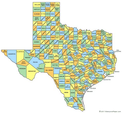 Texas County Map Laminated (36" W x 32.61" H) Office
