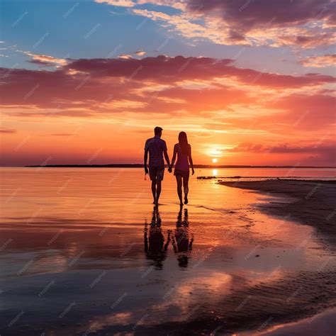 couple walking beach sunset
