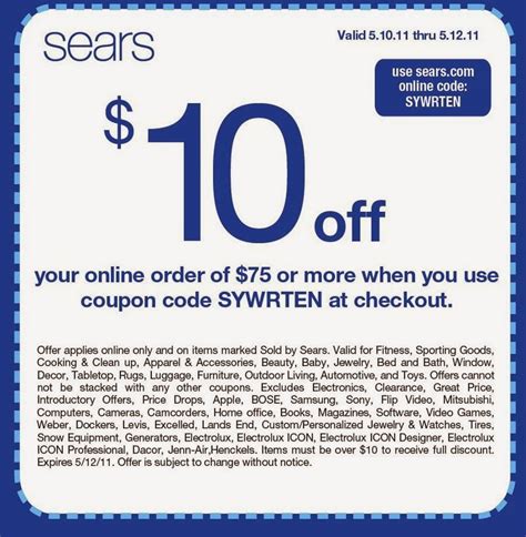 HOT Sears Coupon 10 off 20