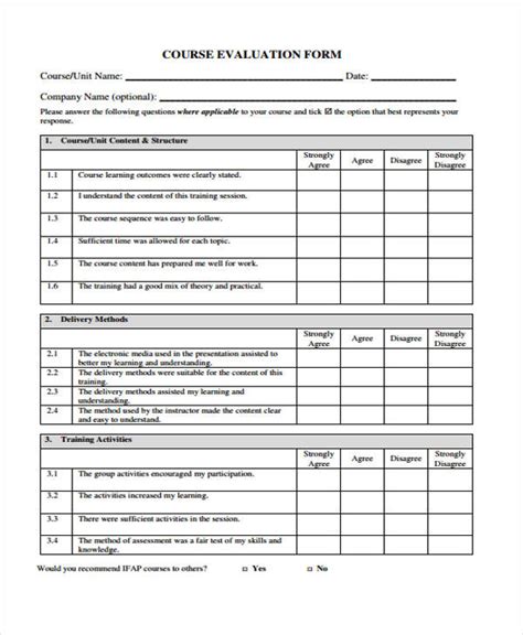 course evaluation form questions