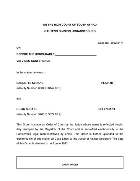 court order template south africa