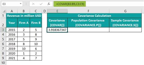Covariance Formula in Excel