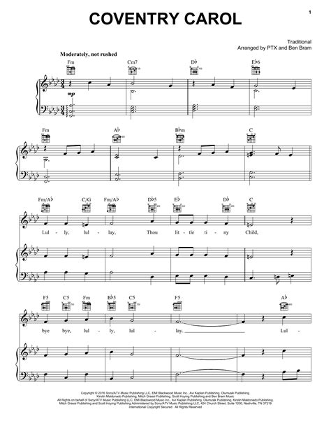coventry carol pentatonix sheet music
