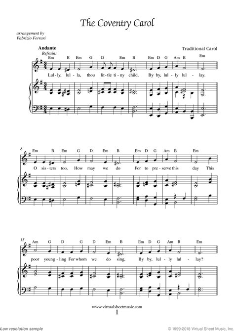 coventry carol piano sheet music pdf