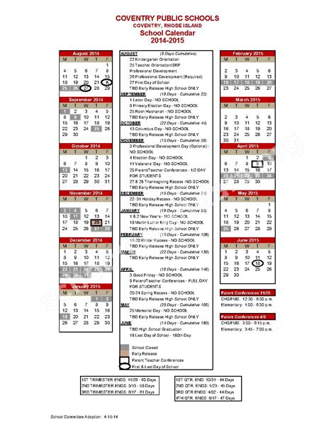 coventry ct school calendar