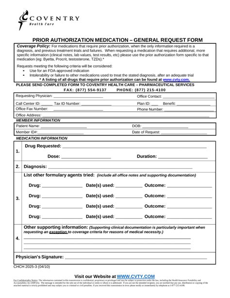 coventry health care prior authorization form