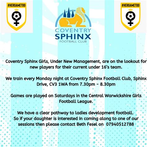 coventry sphinx football club girls