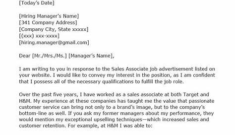 Cover Letter Examples For Store Associate Retail Samples Best Of Sales Sample Resume Sample Example