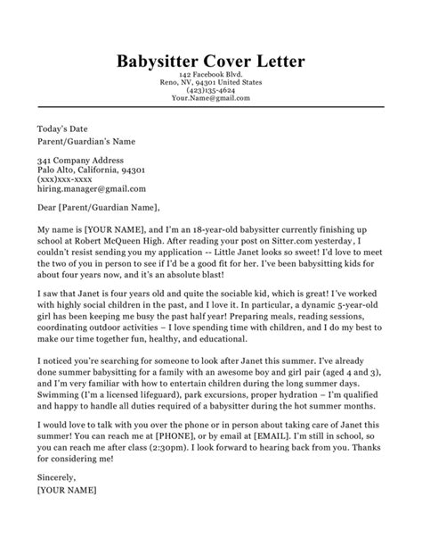 Cover Letter For Babysitting Job