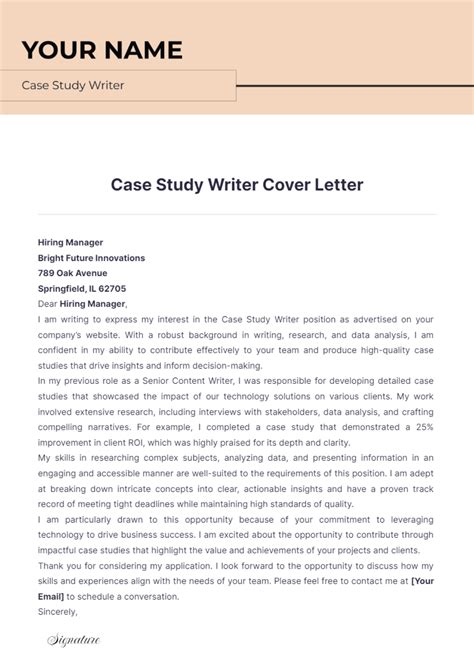 Cover Letter Case Report Example