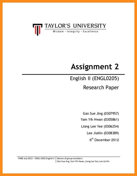 cover page example for assignment