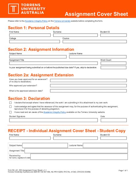 Cover Sheet For University Assignment