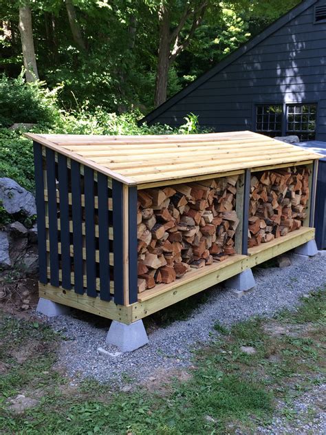 Backyard Rustic House Design With DIY Covered Firewood Rack Storage