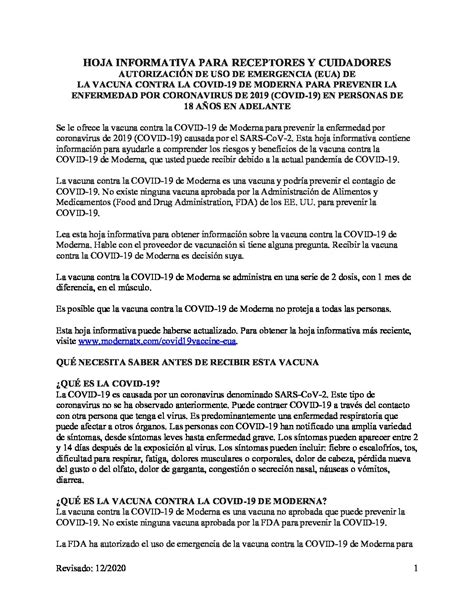 covid vaccine information sheet spanish