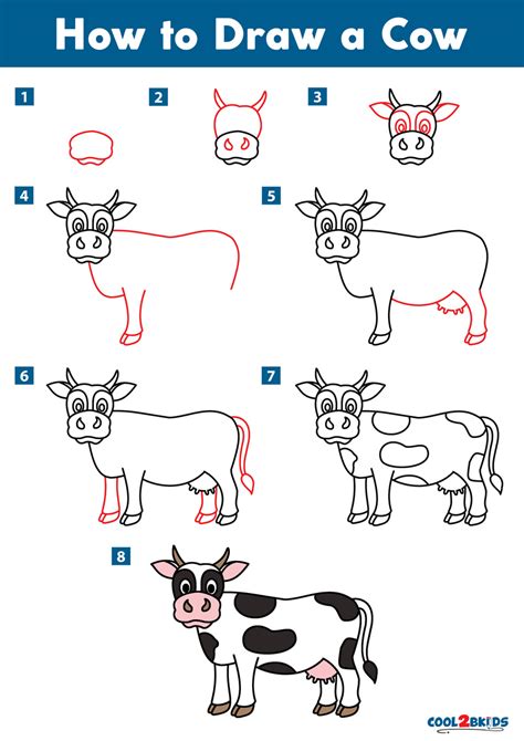 How To Draw Cute Cow For Kids Step by step Drawings for