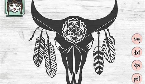 Cow skull with feathers svg dxf Bull skull feathers svg Cow | Etsy
