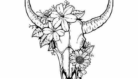 cow skull drawing with flowers - howtoglowupintwodays
