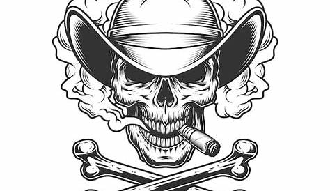 COWBOY SKULL WITH CIGARETTE CAR DECAL STICKER - Gympie Stickers