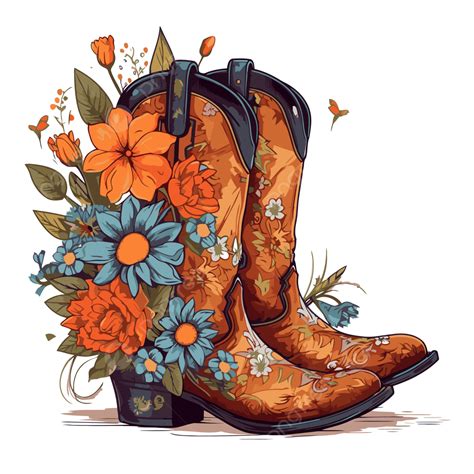 cowboy boots with flowers clipart