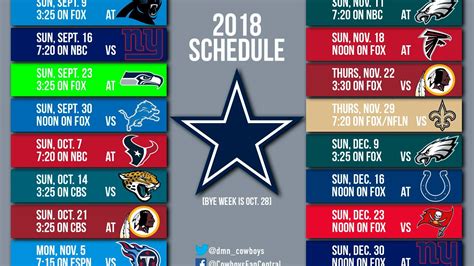 cowboys schedule 2018