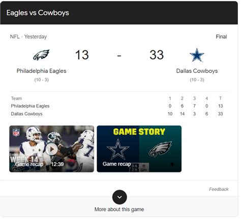 cowboys vs eagles score 2023