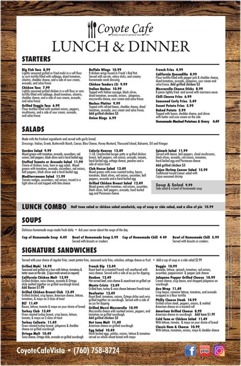 coyote cafe menu prices
