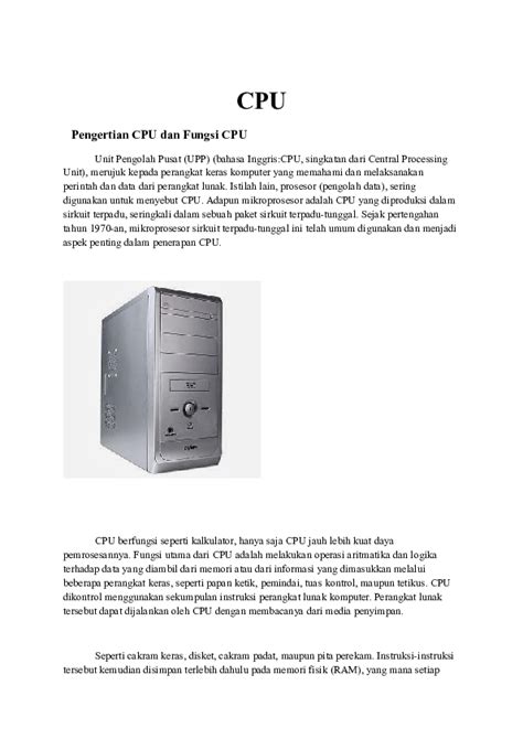 Fungsi CPU Adalah, Komponen dan Cara Kerjanya dalam Sebuah Komputer