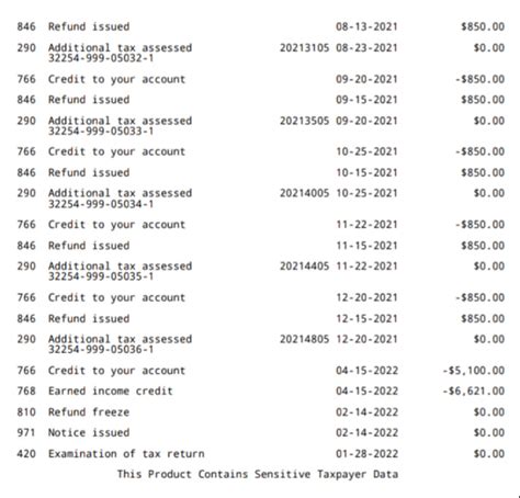 cra tax transcript codes 2025