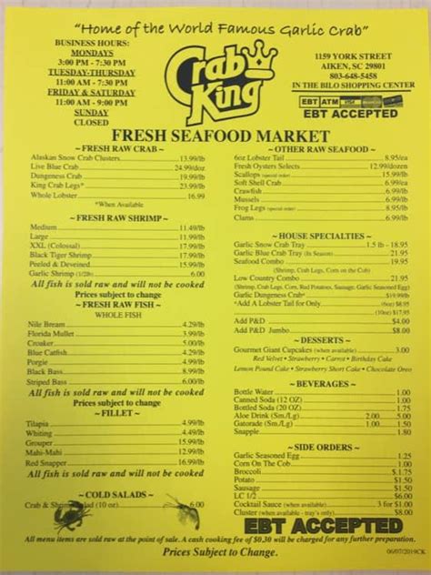 Crab King Restaurant Menu