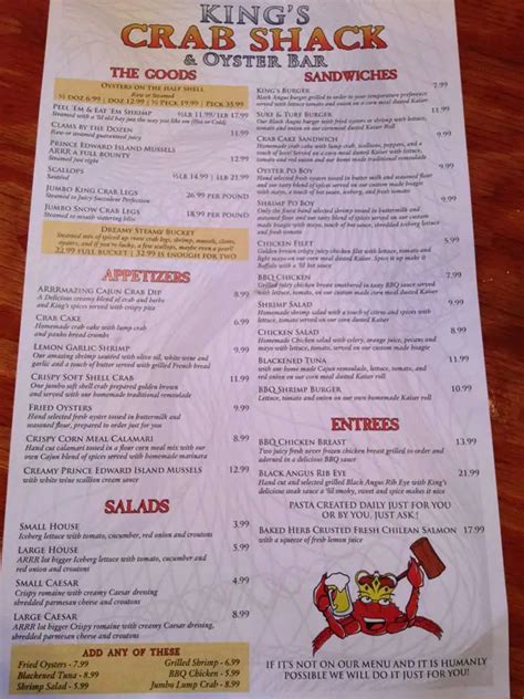 Crab Shack Dinner Menu
